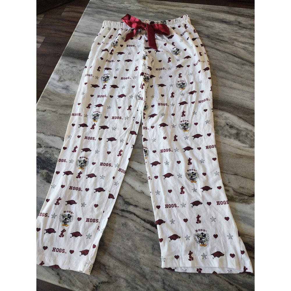 Disney Athletic Arkansas Razorbacks Mickey Mouse Pajama Pants XL White Maroon
